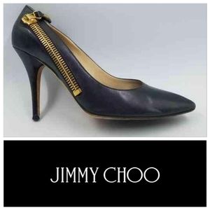 Jimmy Choo Black Heels with Gold Zipper Detail